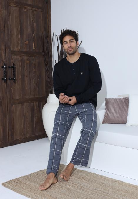 Pijama Barbati ,Maneca si Pantaloni Lungi,Culoare Negru cu Gri,Engros